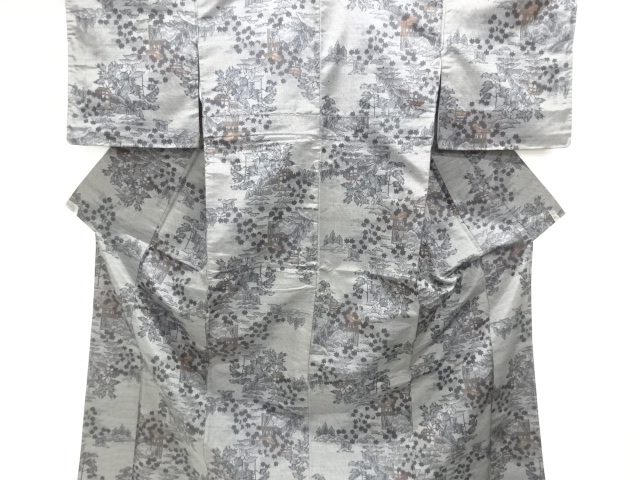 JAPANESE KIMONO / NISHIJIN DENSHO TSUMUGI / UNUSED / WOVEN SCENERY OF HOUSE